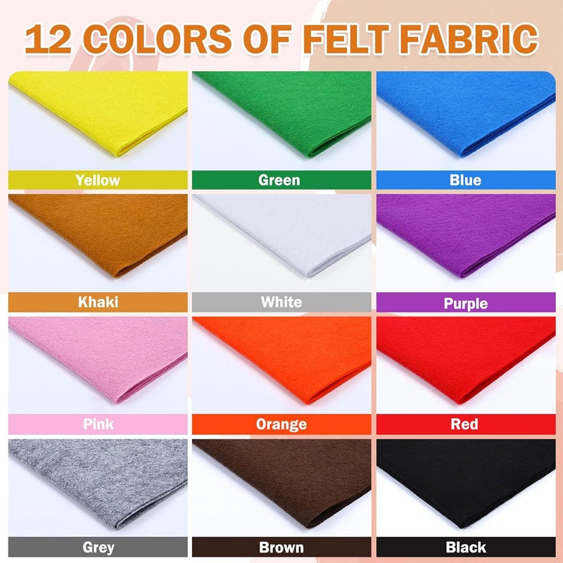 MITINU 12 Rolls 8"x35"(20.5x90cm) 1.4mm Thick Soft Felt Fabric Sheet 12 Assorted Classic Series Colors Felt Pack for DIY Craft Sewing Squares Nonwoven Patchwork - Image 3